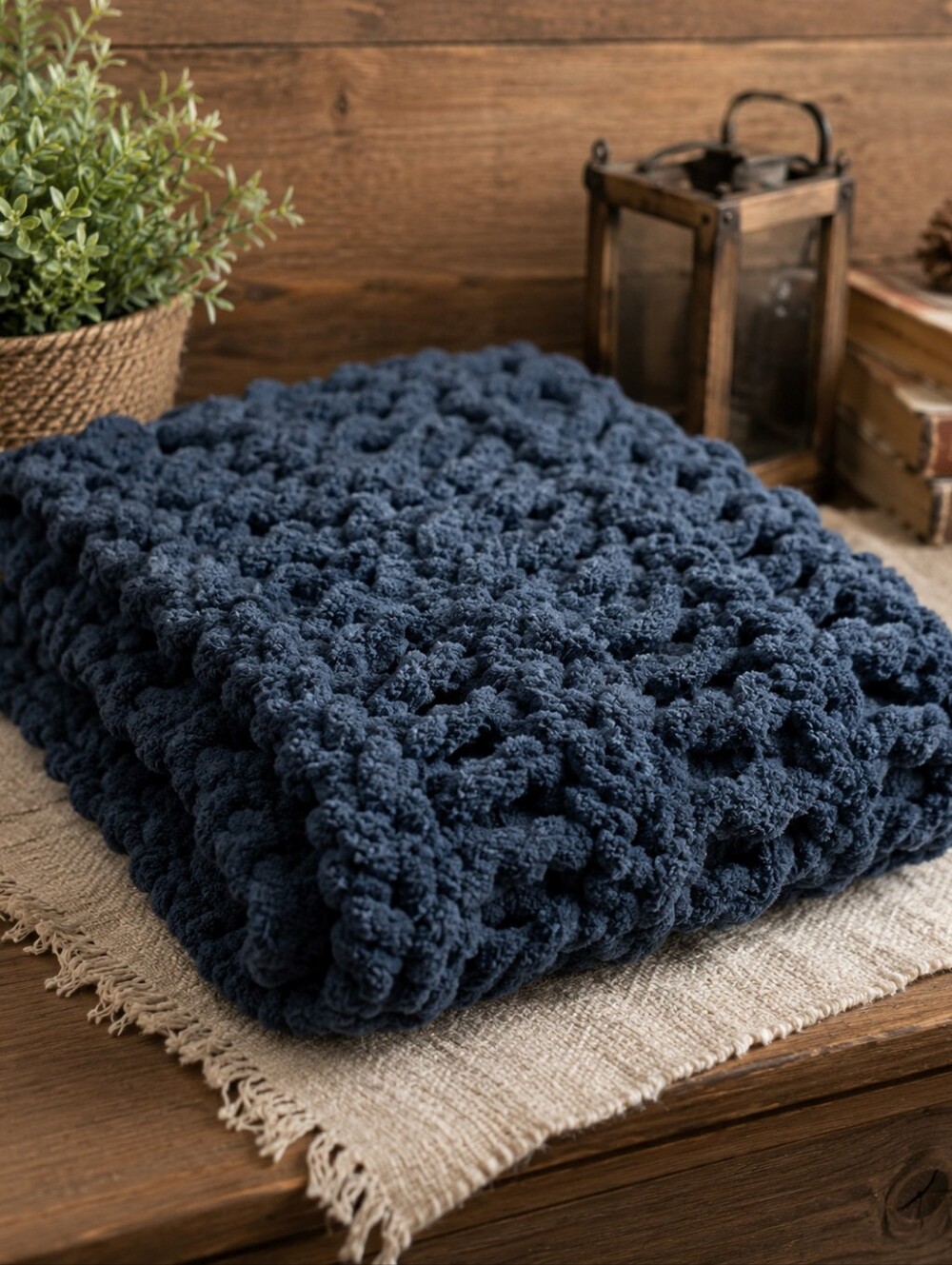 Navy Blue Knit Throw Blanket